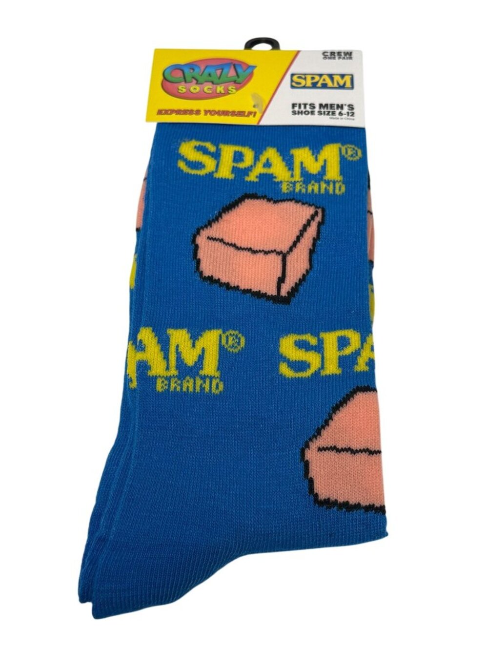 SPAM Mens Crew Socks Blue Canned Meat Food Novelty Size 6-12 NWT